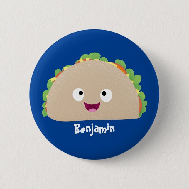 Cute happy smiling taco cartoon illustration  2 inch round button (Front)