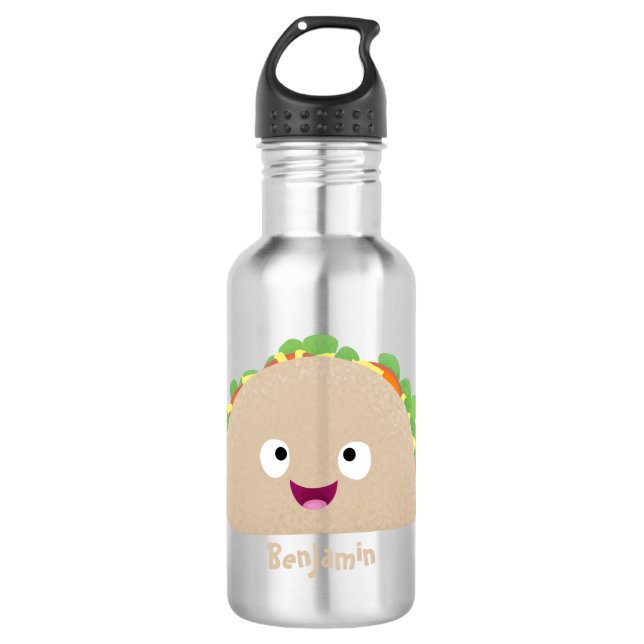 Cute happy smiling taco cartoon illustration 532 ml water bottle (Front)