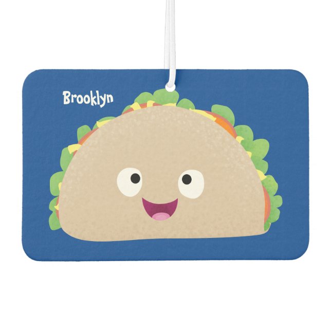 Cute happy smiling taco cartoon illustration air freshener (Front)