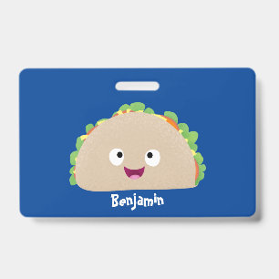 Cute happy smiling taco cartoon illustration badge