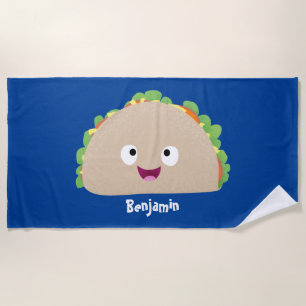 Cute happy smiling taco cartoon illustration beach towel