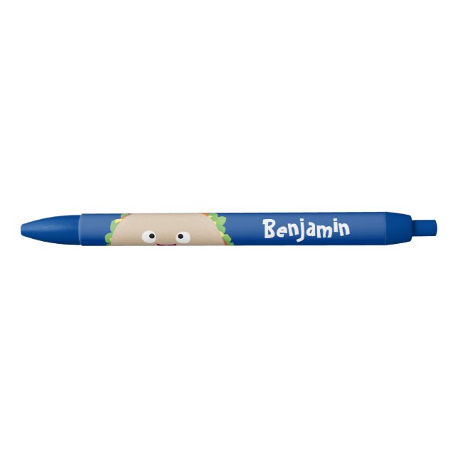 Cute happy smiling taco cartoon illustration black ink pen (Front)