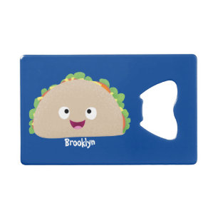 Cute happy smiling taco cartoon illustration credit card bottle opener