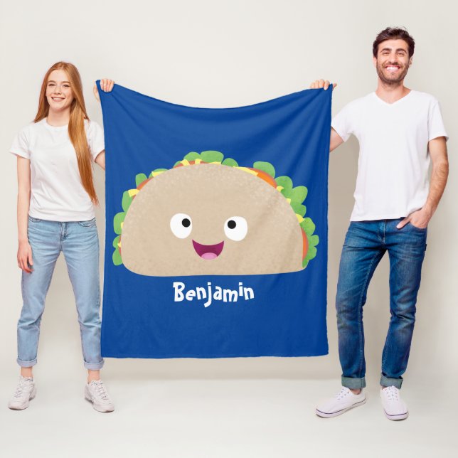 Cute happy smiling taco cartoon illustration fleece blanket (In Situ)