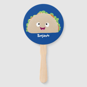 Cute happy smiling taco cartoon illustration hand fan
