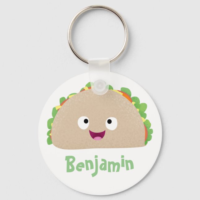 Cute happy smiling taco cartoon illustration keychain (Front)