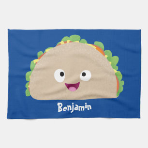 Cute happy smiling taco cartoon illustration kitchen towel