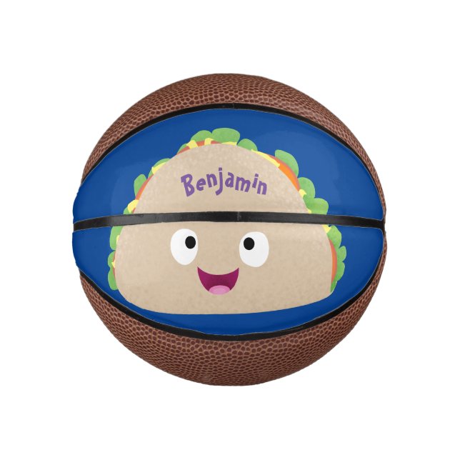 Cute happy smiling taco cartoon illustration mini basketball (Front)
