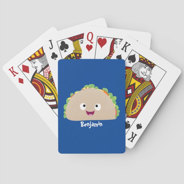 Cute happy smiling taco cartoon illustration  playing cards (Back)