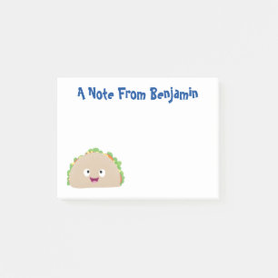 Cute happy smiling taco cartoon illustration post-it notes