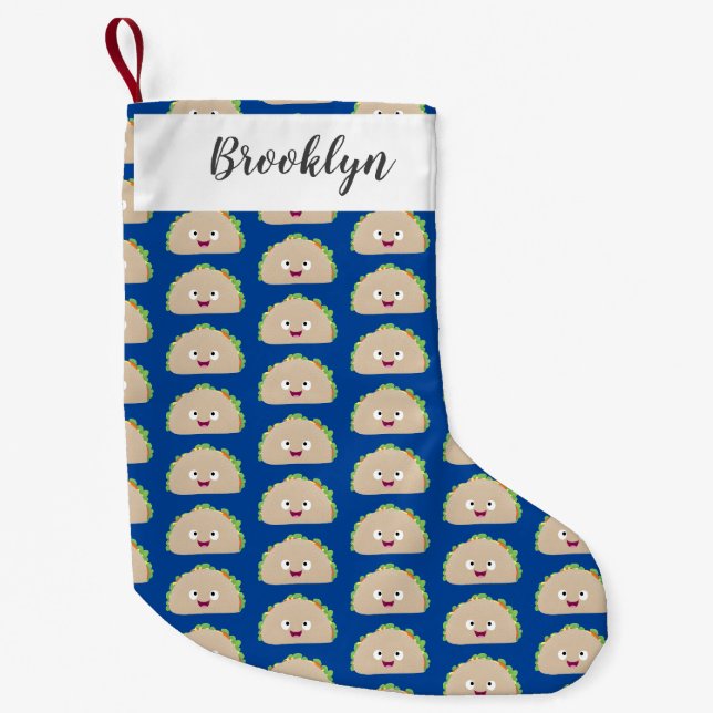 Cute happy smiling taco cartoon illustration small christmas stocking (Front)