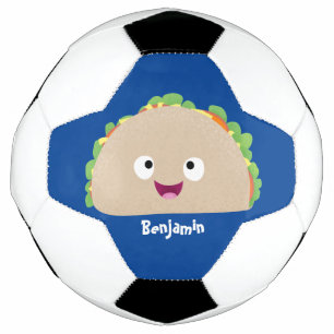 Cute happy smiling taco cartoon illustration soccer ball