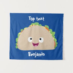 Cute happy smiling taco cartoon illustration tapestry