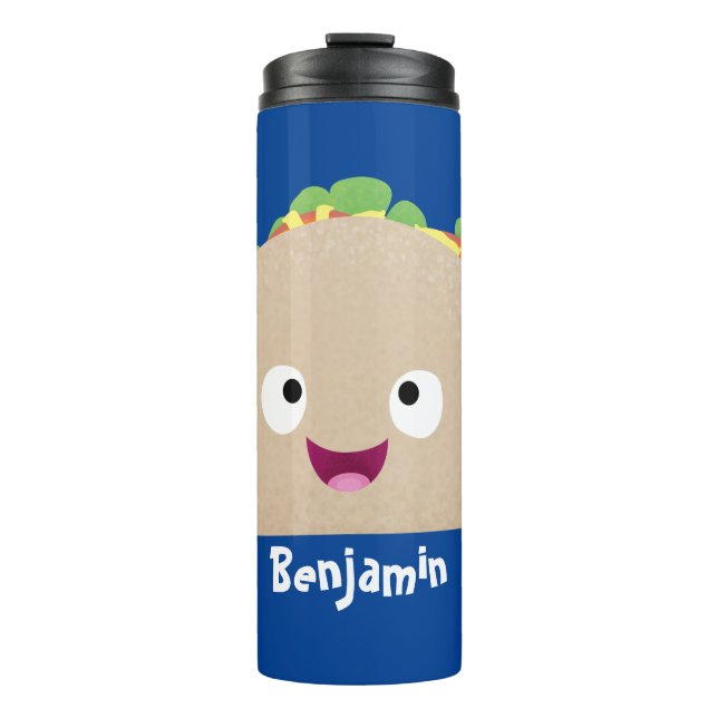 Cute happy smiling taco cartoon illustration  thermal tumbler (Front)