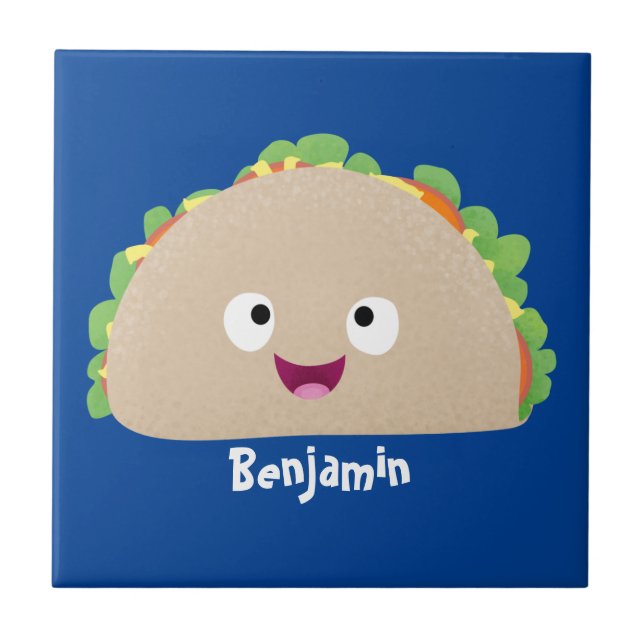 Cute happy smiling taco cartoon illustration  tile (Front)