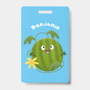 Cute happy smiling watermelon cartoon badge