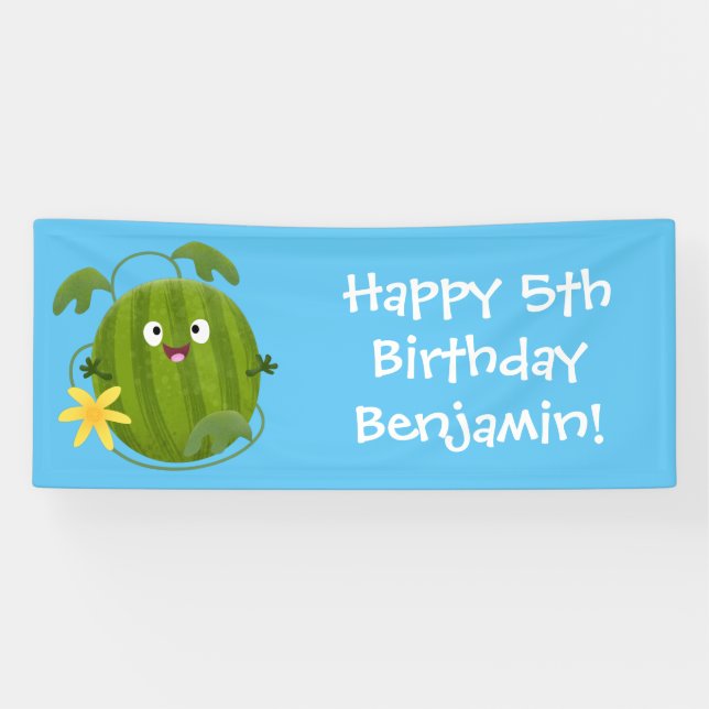 Cute happy smiling watermelon cartoon banner (Horizontal)