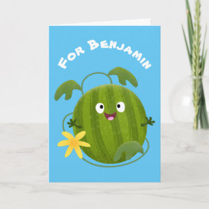 Cute happy smiling watermelon cartoon card