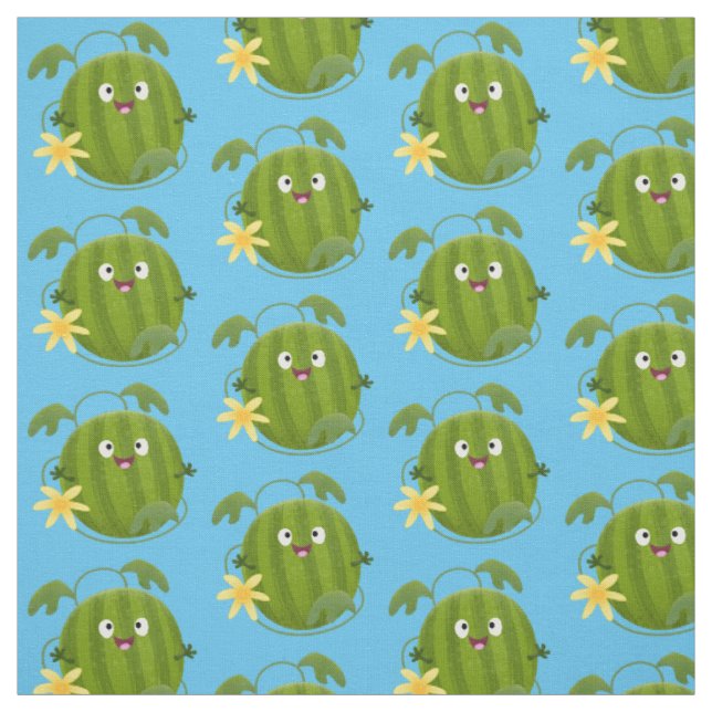Cute happy smiling watermelon cartoon fabric (Swatch)