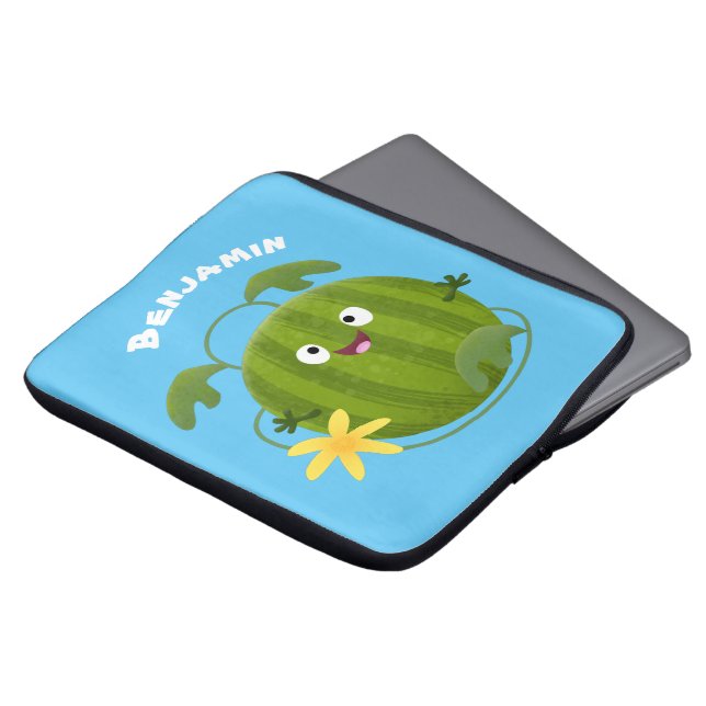 Cute happy smiling watermelon cartoon laptop sleeve (Front Top)