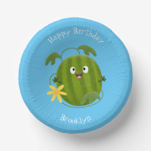 Cute happy smiling watermelon cartoon paper plate