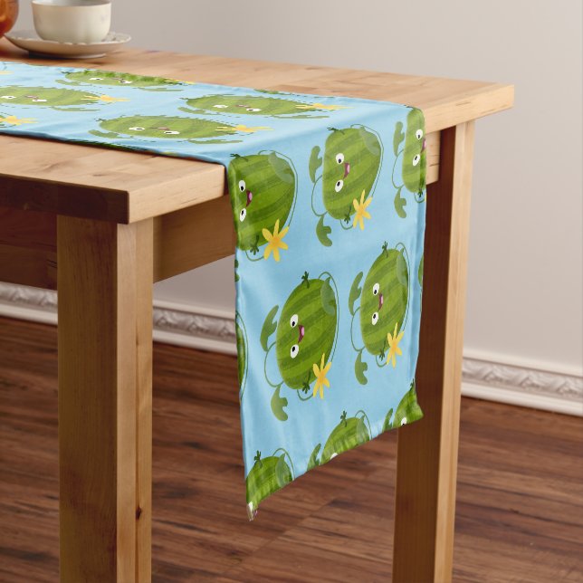 Cute happy smiling watermelon cartoon short table runner (In Situ)
