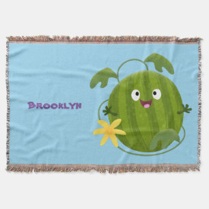 Cute happy smiling watermelon cartoon throw blanket