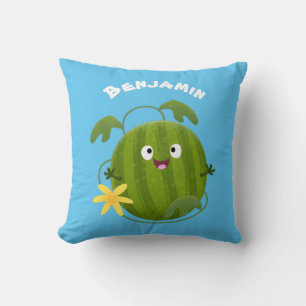 Cute happy smiling watermelon cartoon  throw pillow