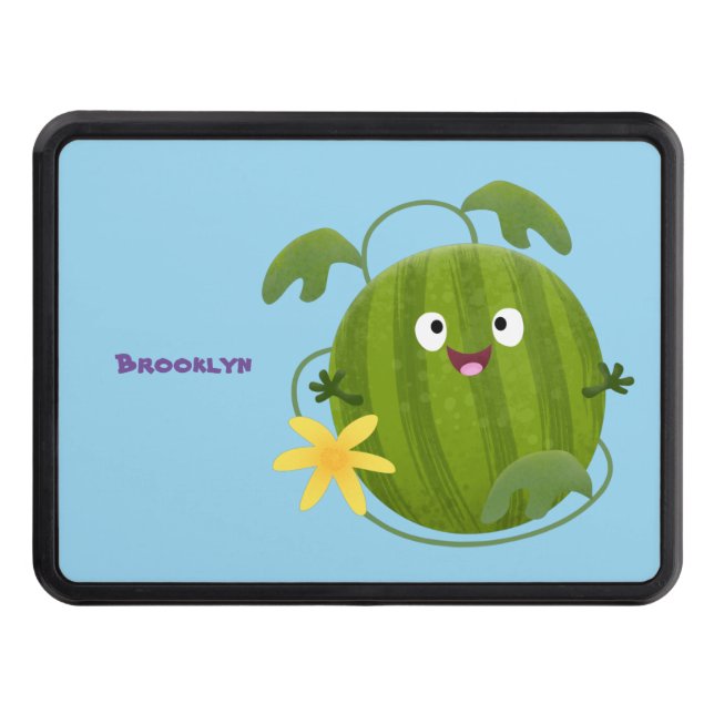 Cute happy smiling watermelon cartoon trailer hitch cover (Front)