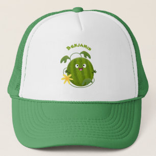 Cute happy smiling watermelon cartoon trucker hat
