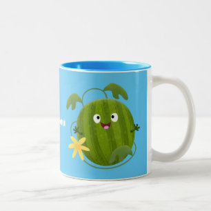 Cute happy smiling watermelon cartoon Two-Tone coffee mug