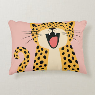 Cute Happy Smiling Wild Leopard Cartoon Accent Pillow