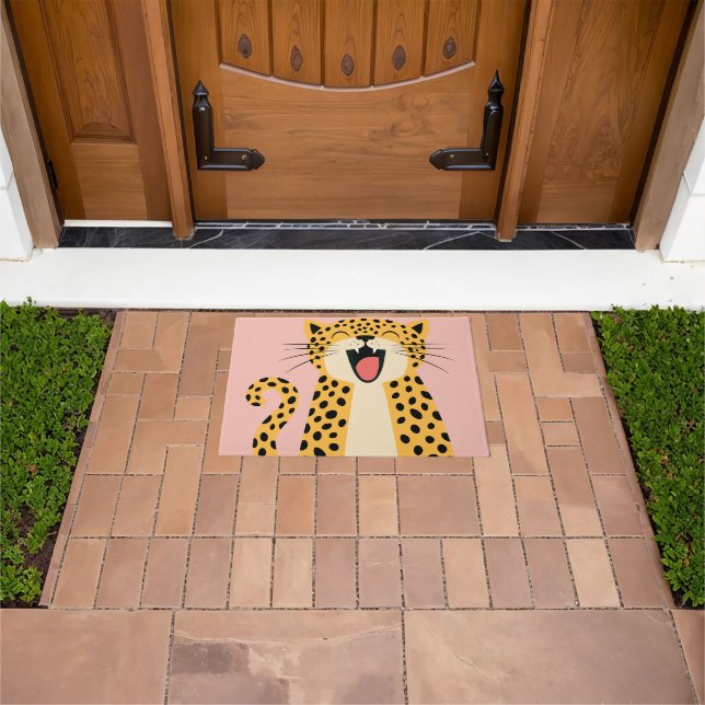 Cute Happy Smiling Wild Leopard Cartoon   Doormat (Outdoor)