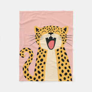 Cute Happy Smiling Wild Leopard Cartoon Fleece Blanket