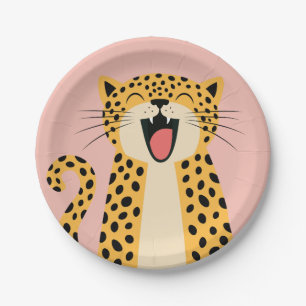 Cute Happy Smiling Wild Leopard Cartoon   Paper Plate
