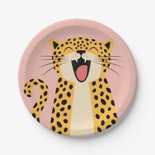 Cute Happy Smiling Wild Leopard Cartoon   Paper Plate (Front)
