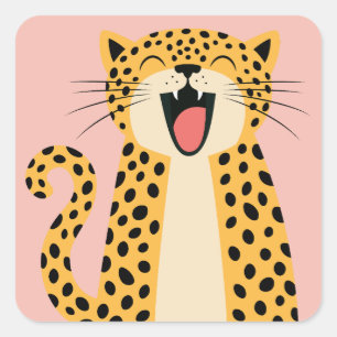 Cute Happy Smiling Wild Leopard Cartoon   Square Sticker