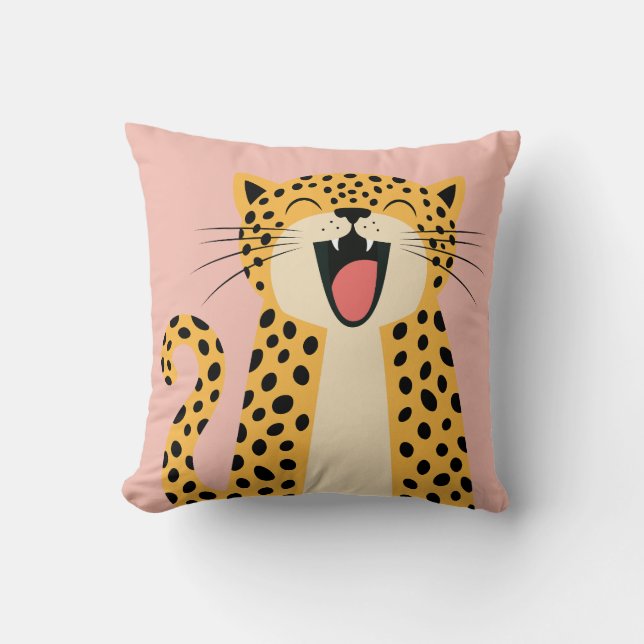 Cute Happy Smiling Wild Leopard Cartoon   Throw Pillow (Front)