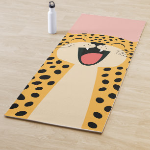 Cute Happy Smiling Wild Leopard Cartoon   Yoga Mat