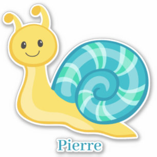 Cute happy smiling yellow teal blue green snail