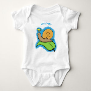 Cute, happy snail on a leaf cartoon illustration baby bodysuit
