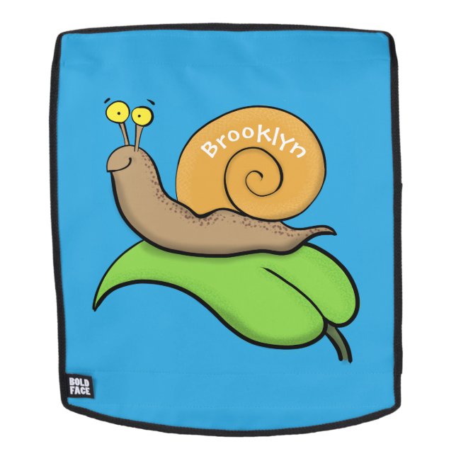 Cute, happy snail on a leaf cartoon illustration backpack (Removable Face)