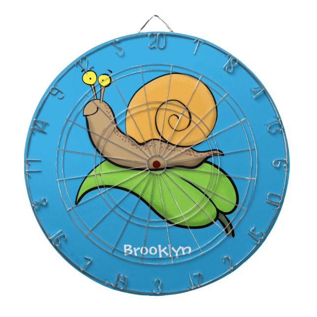 Cute, happy snail on a leaf cartoon illustration dartboard (Front)