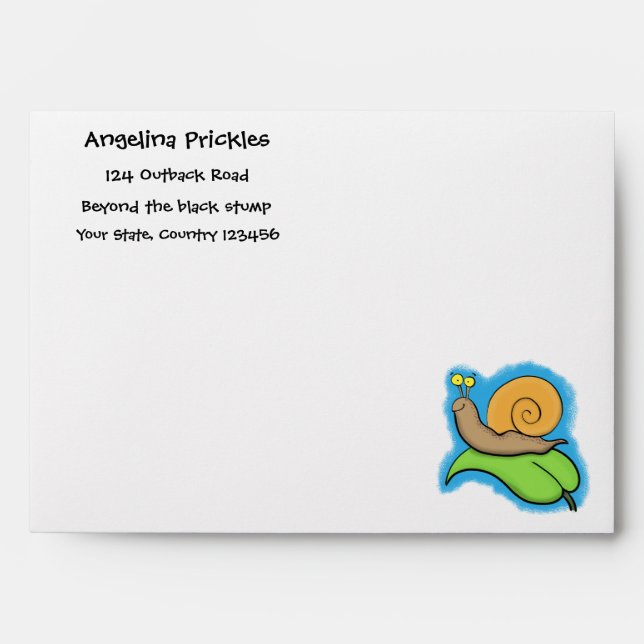 Cute, happy snail on a leaf cartoon illustration envelope (Front)