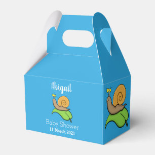 Cute, happy snail on a leaf cartoon illustration favor box