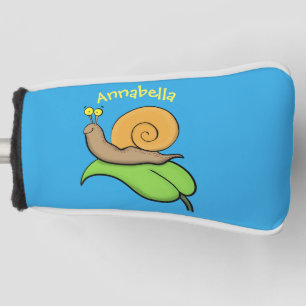 Cute, happy snail on a leaf cartoon illustration golf head cover