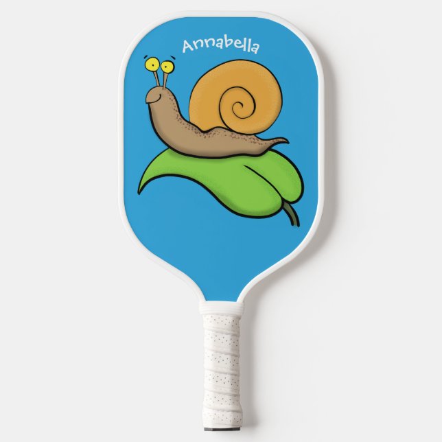 Cute, happy snail on a leaf cartoon illustration  pickleball paddle (Front)