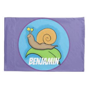 Cute, happy snail on a leaf cartoon illustration pillowcase