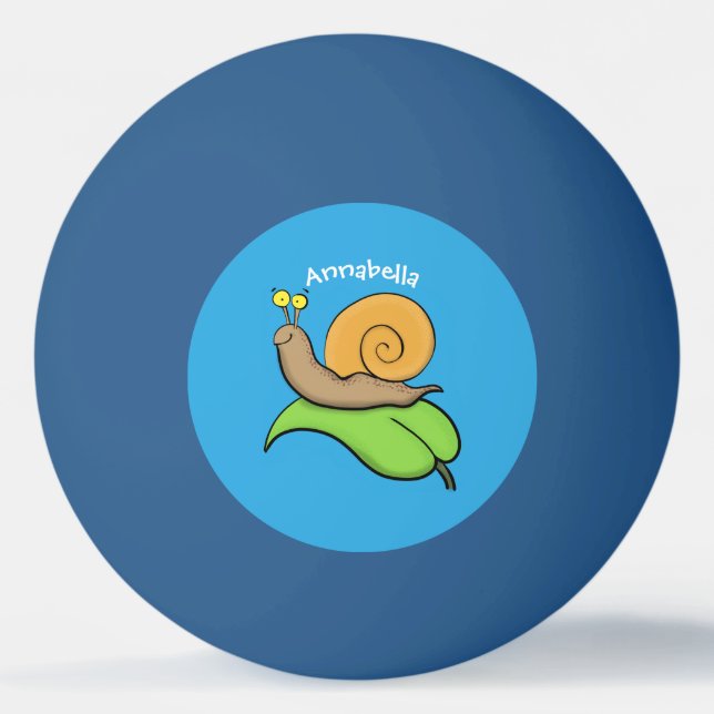 Cute, happy snail on a leaf cartoon illustration ping pong ball (Front)
