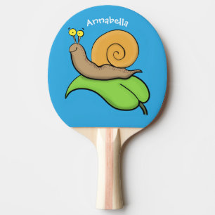 Cute, happy snail on a leaf cartoon illustration ping pong paddle